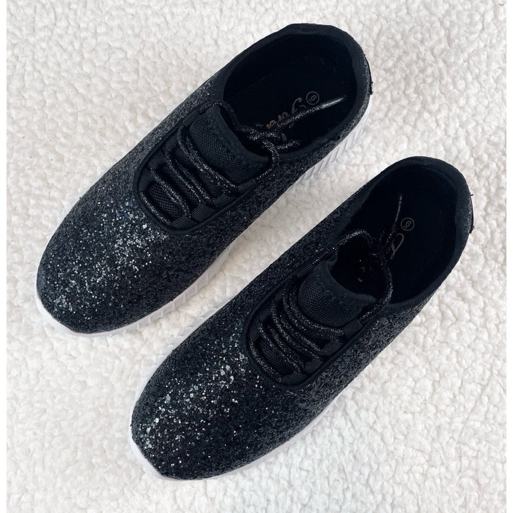 (NIB) FOREVER LINK • Black/White Remy Glitter Lace-Up Sneakers, 6 - Picture 12 of 16